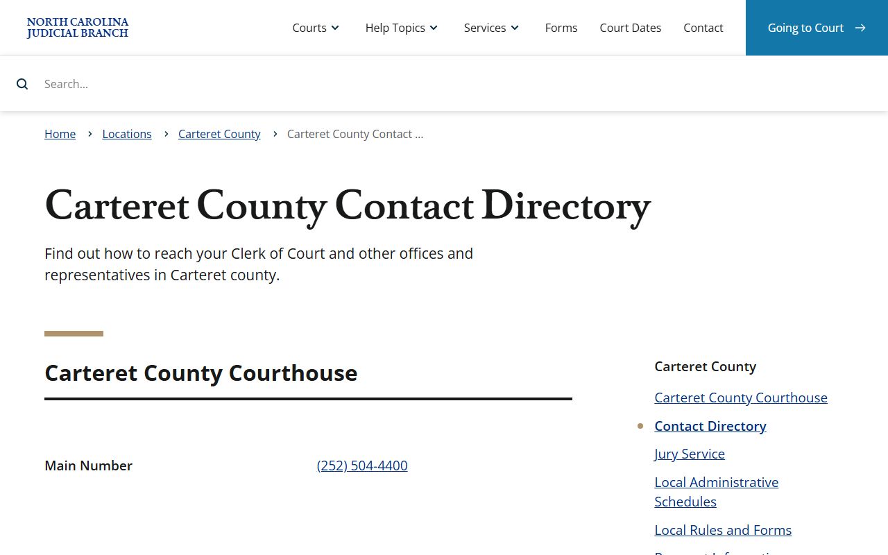 Carteret County Clerk of Superior Court contact directory for court records