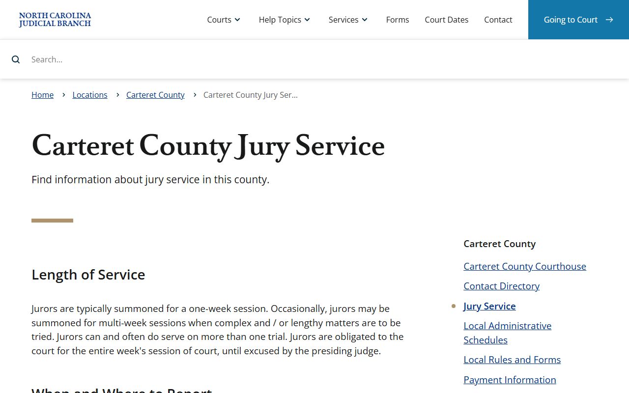 Carteret County Clerk of Superior Court jury service record instructions