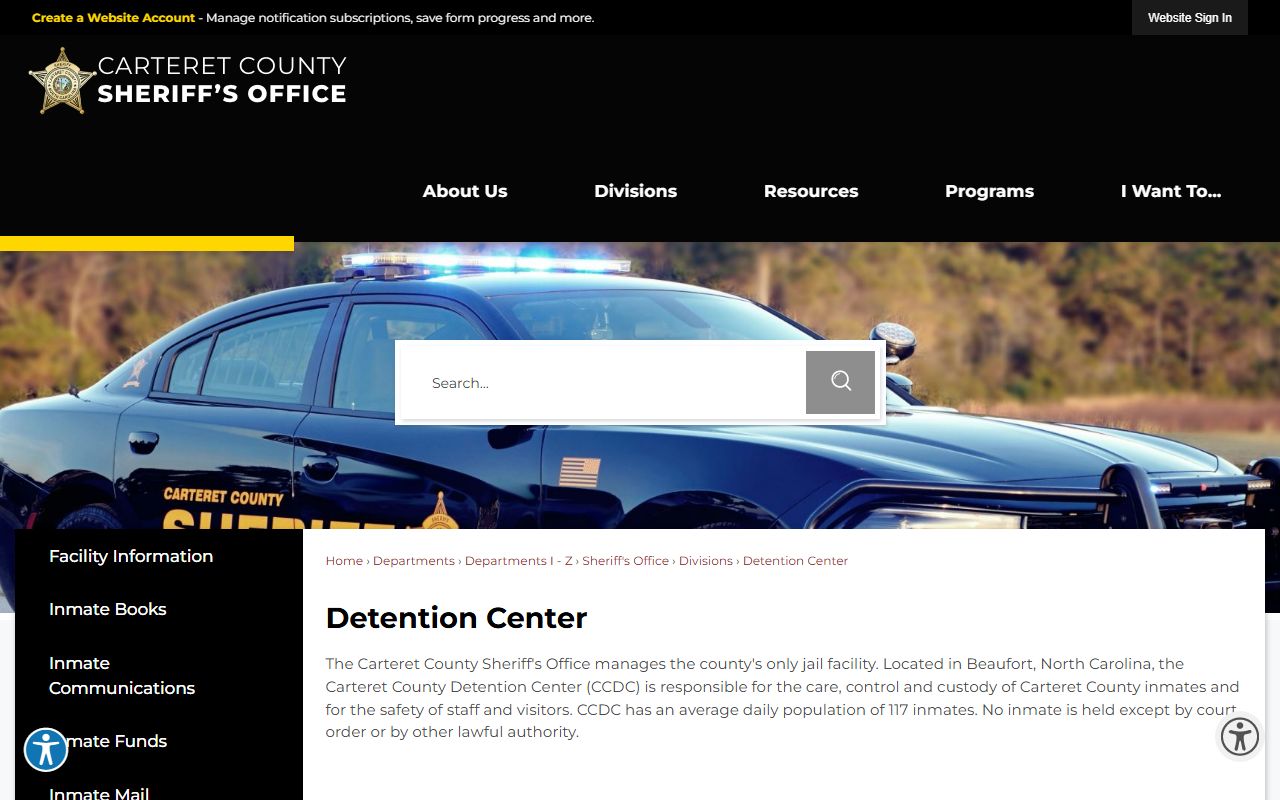 Carteret County arrest records Detention Center page