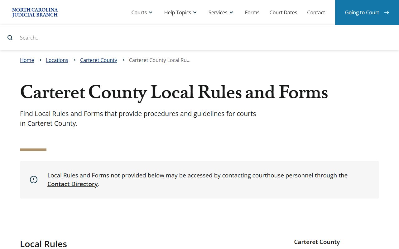 Carteret County court dockets local rules and forms