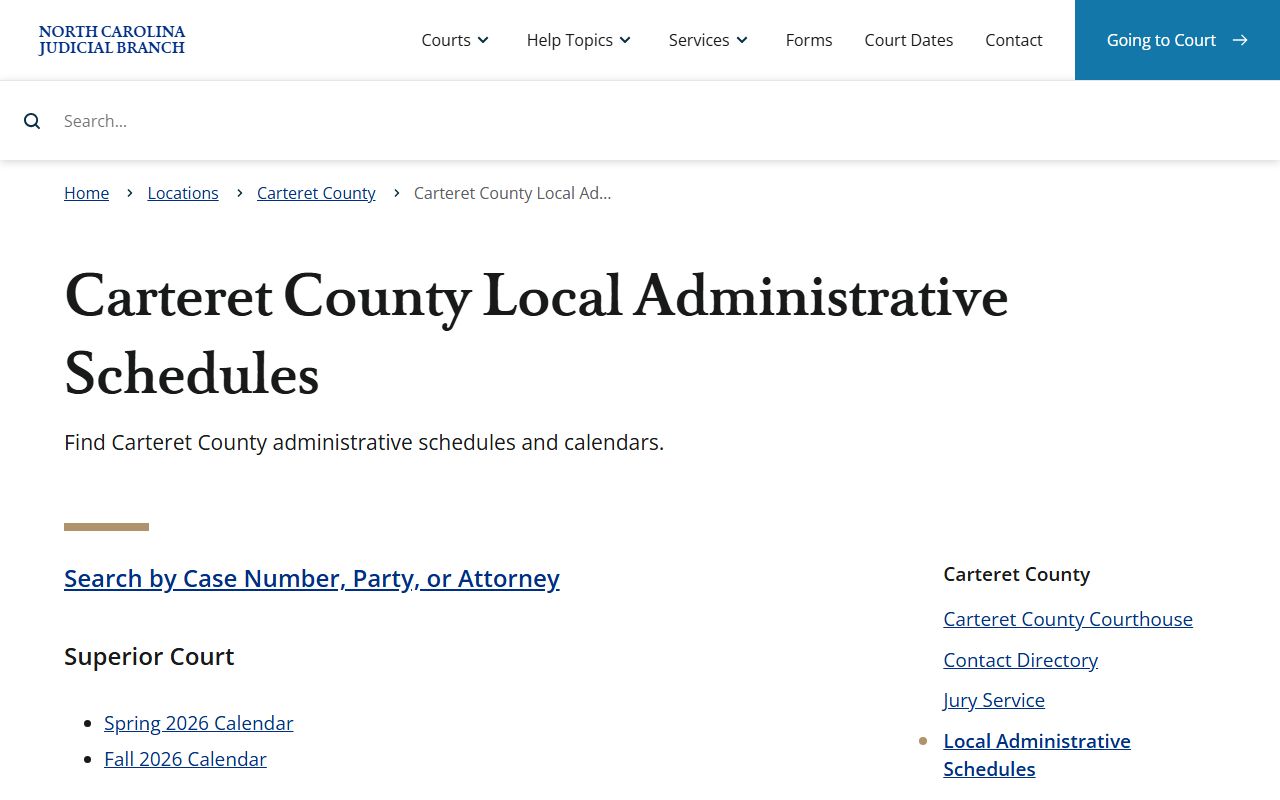 Carteret County court dockets local administrative schedules
