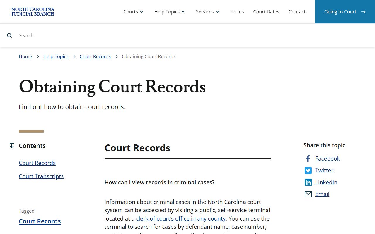 Carteret County court records Judicial Branch obtaining records guide