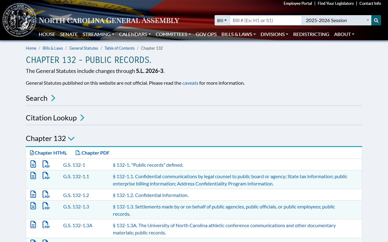 Carteret County court records North Carolina Chapter 132 public records index