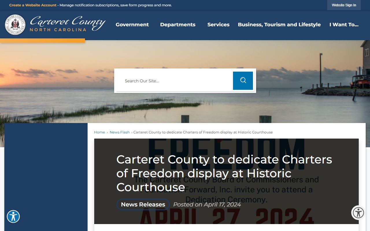 Carteret County court records courthouse grounds Charters of Freedom source