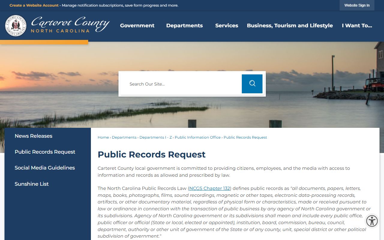 Carteret County court records public records routing page