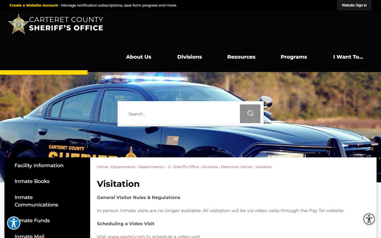 Carteret County inmate records video visitation rules source