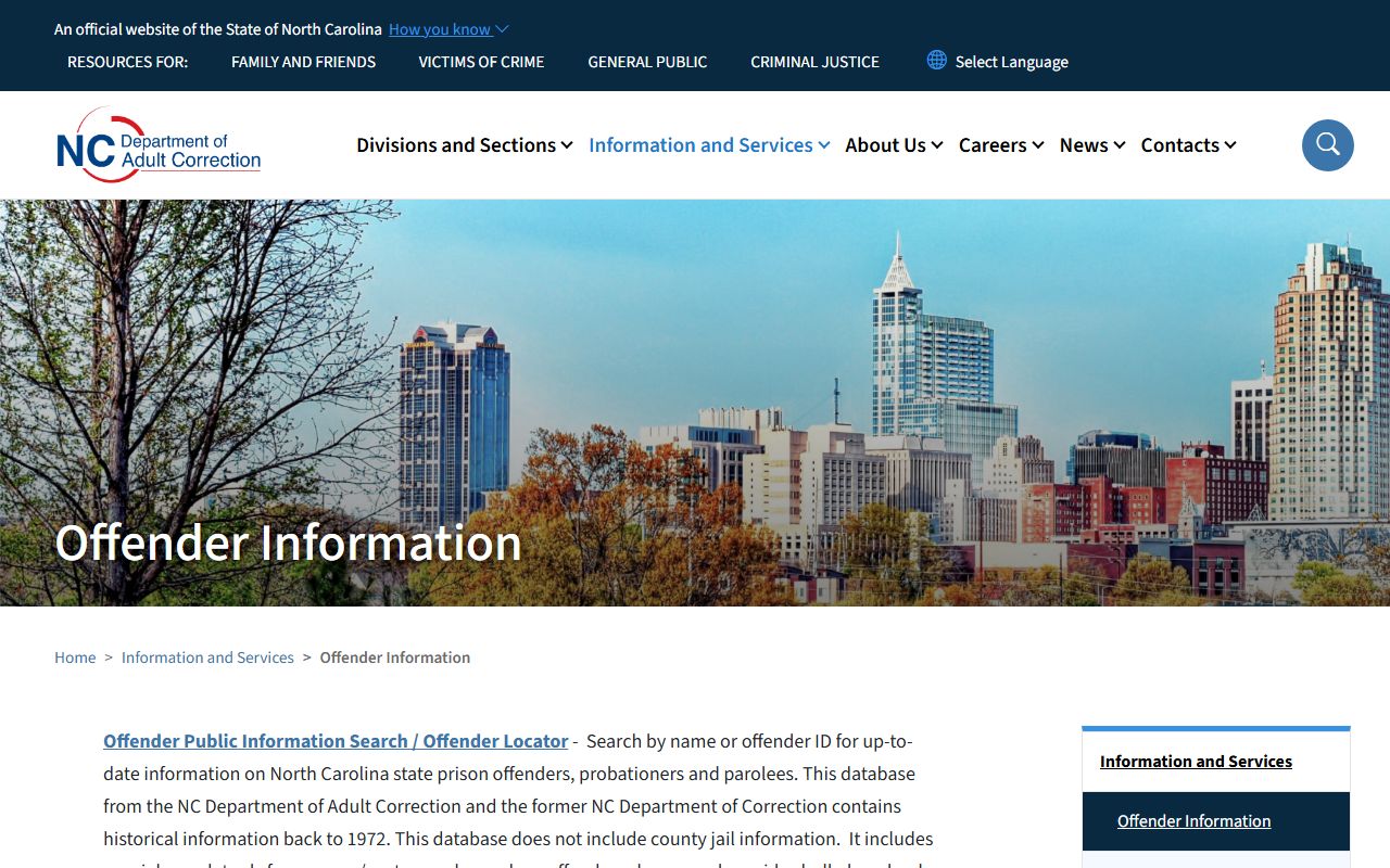 Carteret County inmate records NC DAC offender search source
