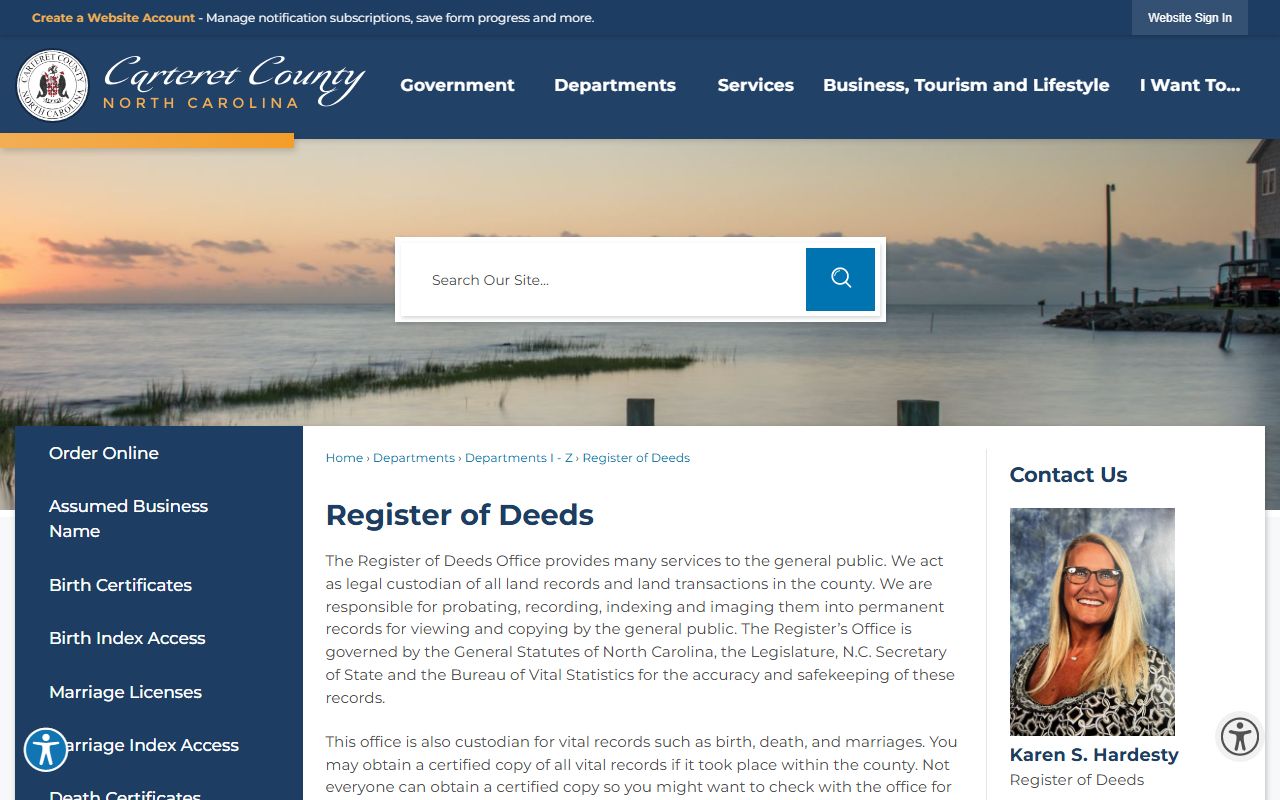 Carteret County marriage records Register of Deeds office page