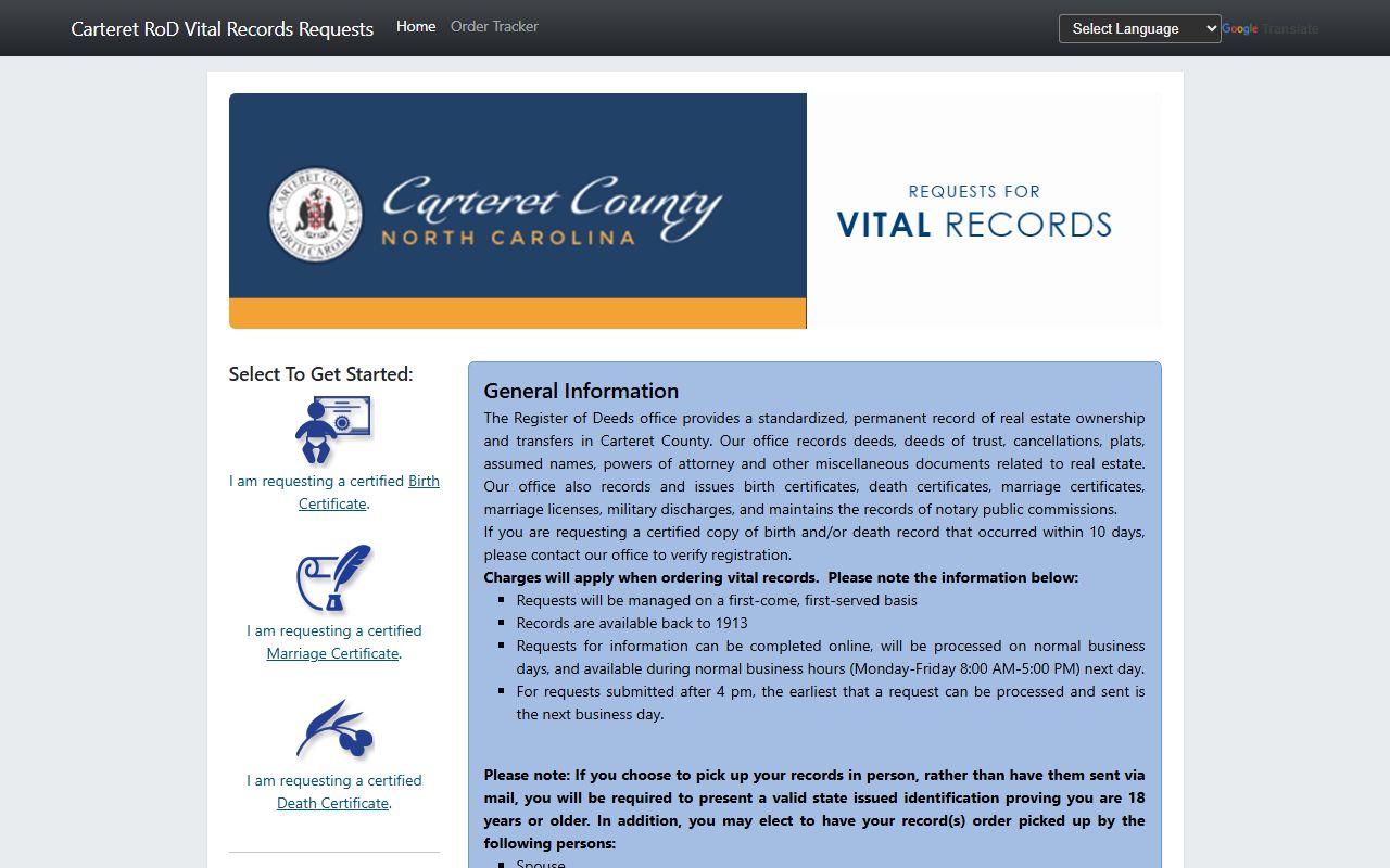 Carteret County marriage records online vital record order portal