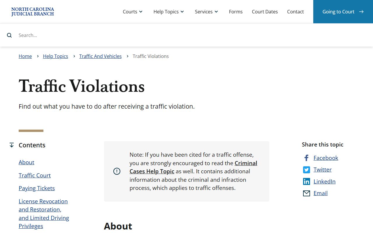 Carteret County traffic court records Judicial Branch traffic violations source
