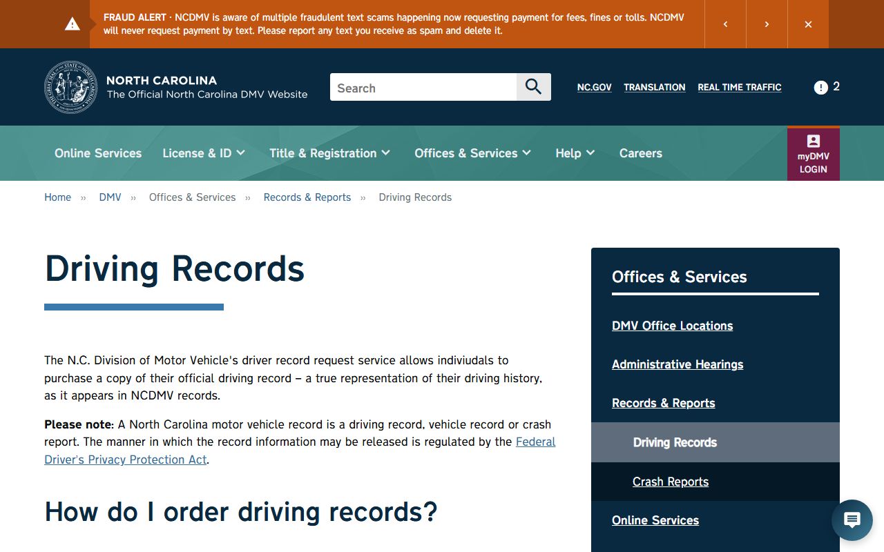 Carteret County traffic court records NCDMV driving records source