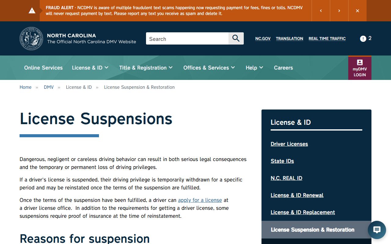 Carteret County traffic court records NCDMV license suspension source