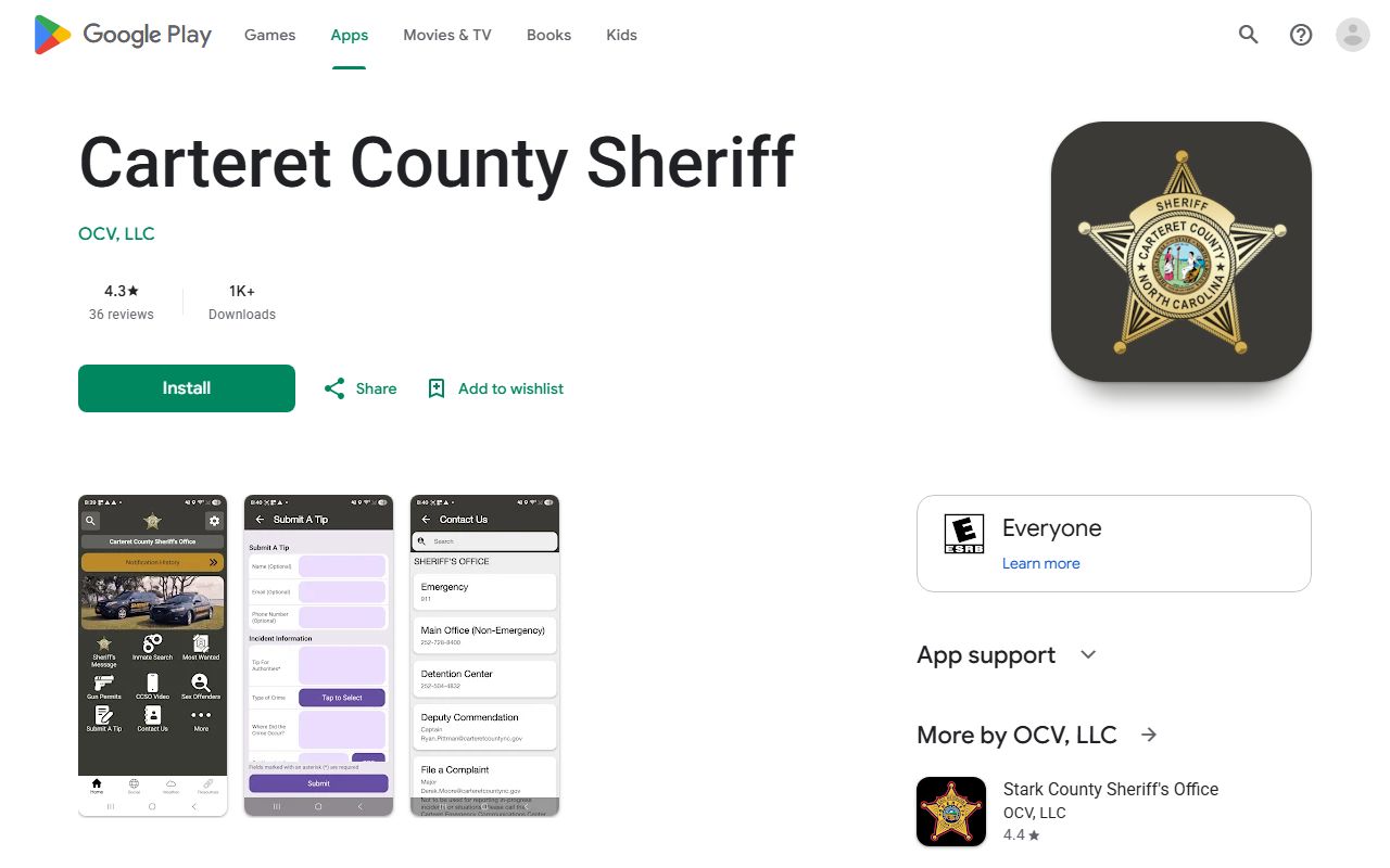 Carteret County warrant records Sheriff Google Play listing