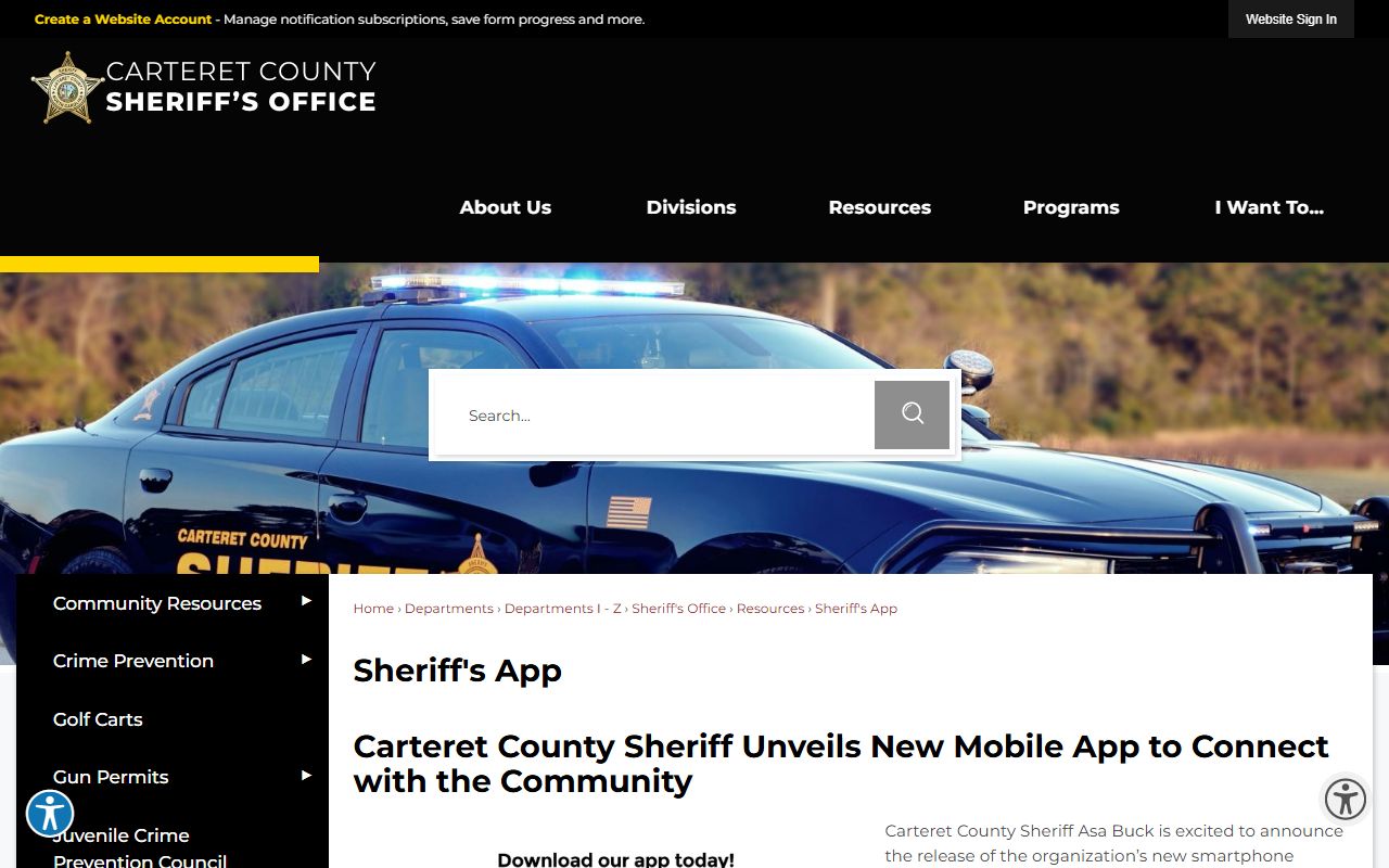 Carteret County warrant records Sheriff's app announcement